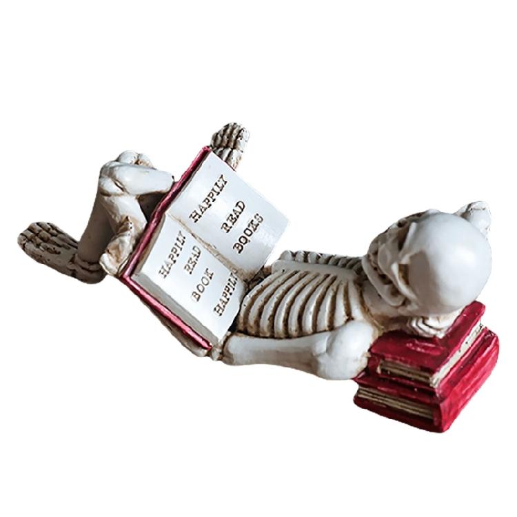 

Bibliophile Skeleton Figure, Resin Craft Aesthetic Room Decoration Reading Skull Statue for Living Space Study