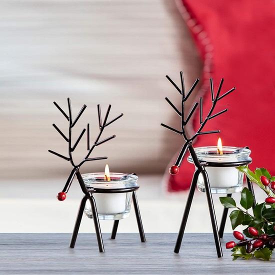 Set de 2 Suporturi pentru lumânări cu reni de Crăciun cu suport de sticlă Decorațiuni de Crăciun pentru acasă Decorarea mesei bisericii Interior exterior