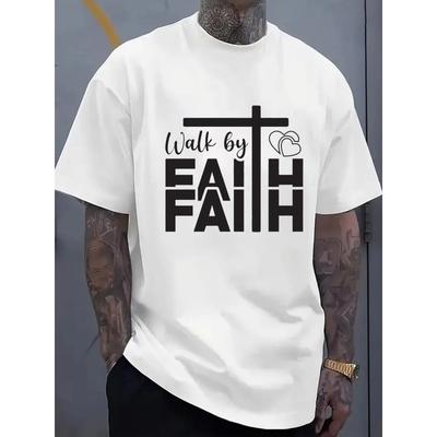 Herren Walk by Faith Kreuz Grafik T-Shirt - Glaubensbekleidung Geeignet für Lässige Streetwear, Hip-Hop Stil, Kirchliche Veranstaltungen & Tägliches Tragen