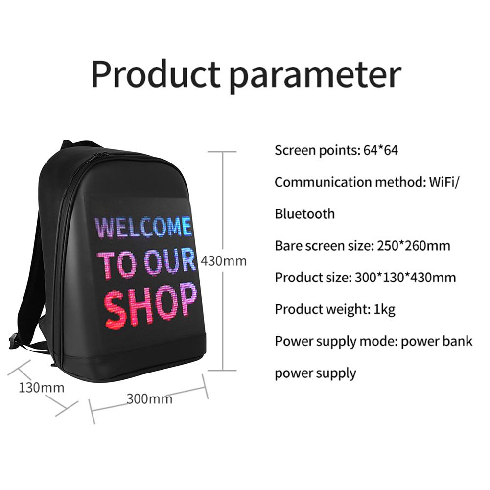 LED Screen Display Backpack Women Men Walking Billboard Travel Laptop Bag Smart Wireless Wifi App Control Advertising Backpacks