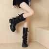 New Winter Punk Chunky Heels Designer Buckle Riding Boots Cool Fashion Street Knee High Motorcycles Boot Shoes For Women