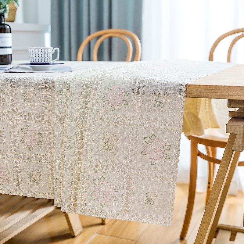 New PVC Tablecloth Waterproof and Oil Resistant Lace Tea Table Mat Tablecloth Tablecloth Bedside Table Cover Cloth