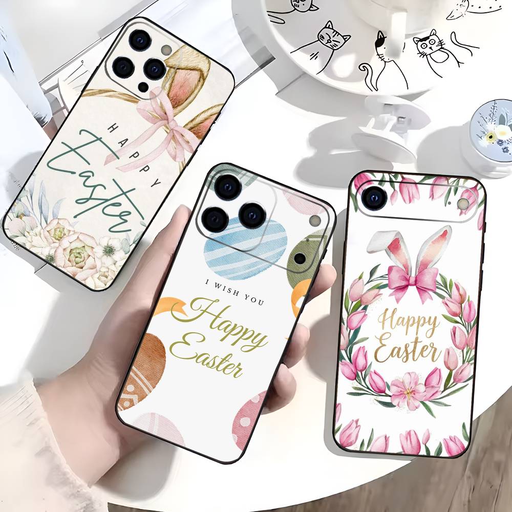 H-Happy Easter To You Phone Case For IPhone 17,16,15,14,13,12,11,Plus,Pro,Max,Plus,XS,soft case Black silicone
