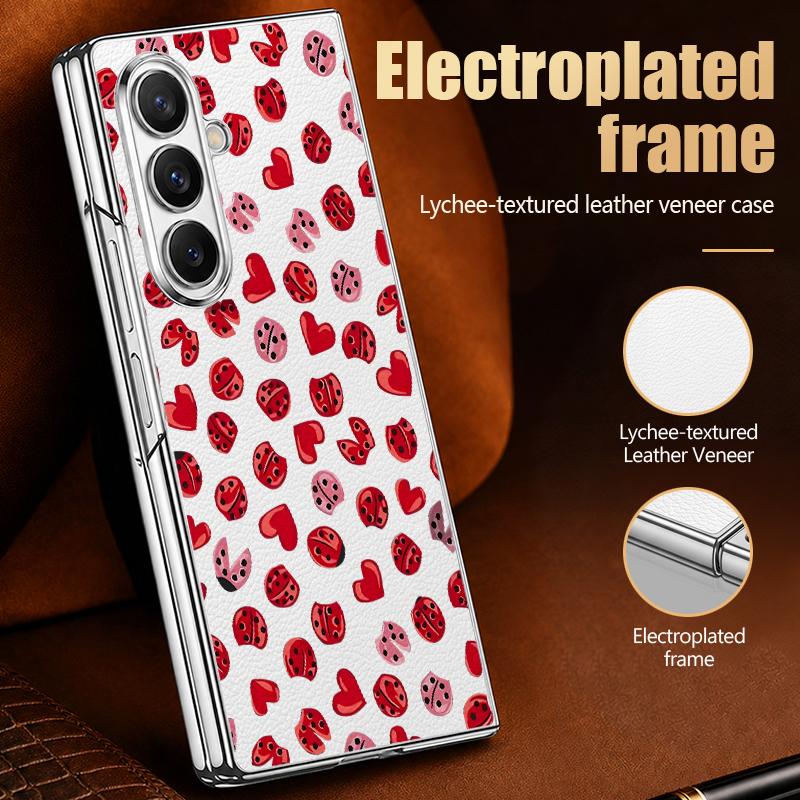 Cute Love Hearts Print Case For Samsung Z Fold 8 Ultra 7 6 5 Luxury Plating Leather Skin Hard Phone Cover For Galaxy Z Fold8 Fold7 Fold6