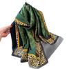 New green shadow leopard print simulation silk brocade fashion sunscreen silk scarf long scarf shawl versatile headscarf scarf