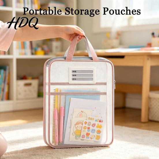 Portable Storage Pouches Transparent Nylon Document Bag Lightweight Mesh File Organizer with Zipper School Stationery Organizers And Strap,