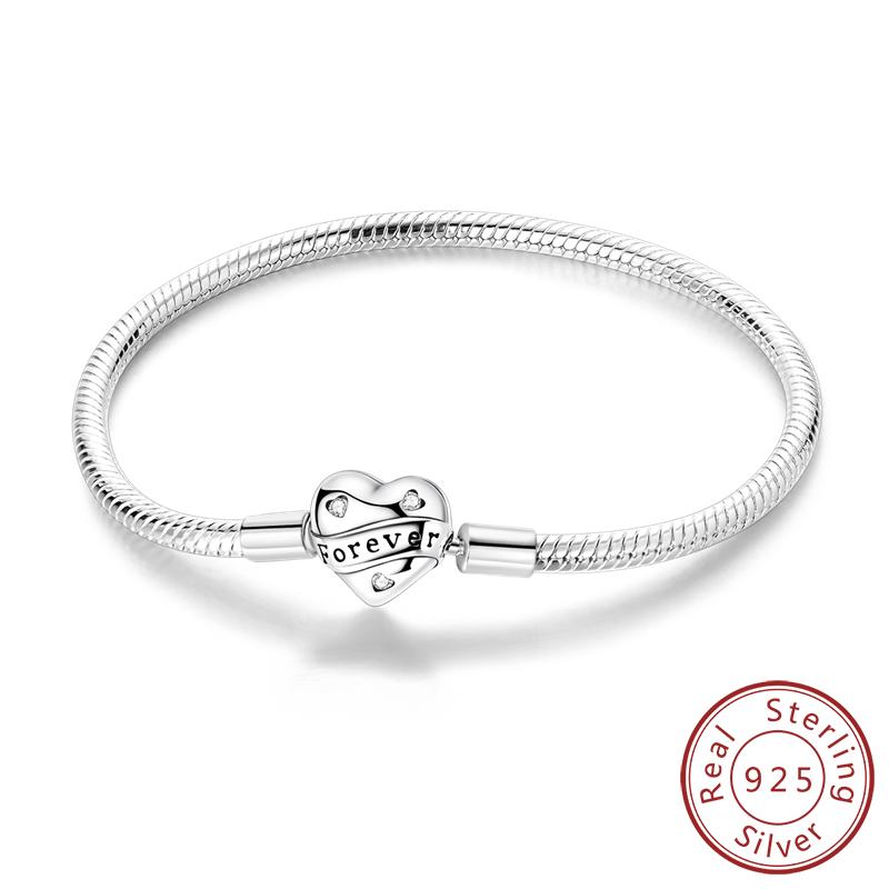 Original Bracelet Bangle 925 Silver Charm Bracelet 17-20CM Love Cross Snake Bone Bracelet for Women Girl DIY Jewelry