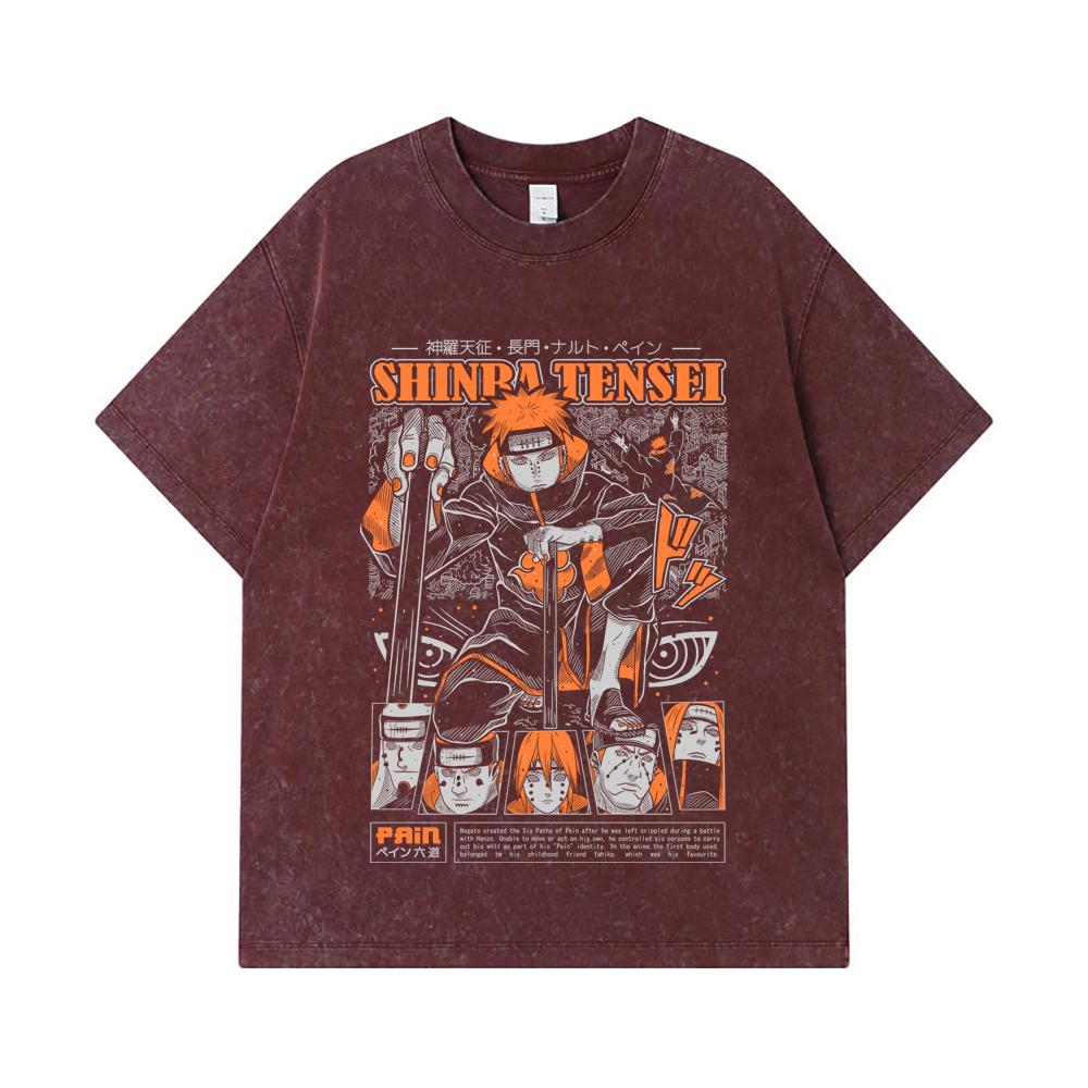 275 GSM Washed T-shirts 100% Cotton Naruto V21 Pain Print Unisex Heavy Cotton T Shirt