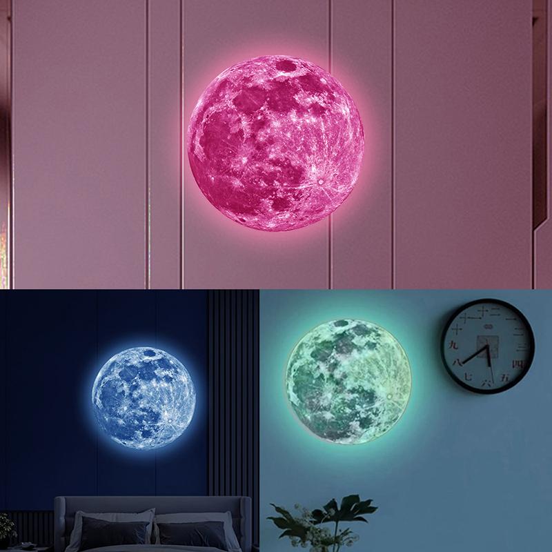 20 cm Dreifarbiger Leuchtender Mond 3D Wandaufkleber für Wohnzimmerdeko Schlafzimmerdekoration Heimaufkleber Leuchtet im Dunkeln Tapete