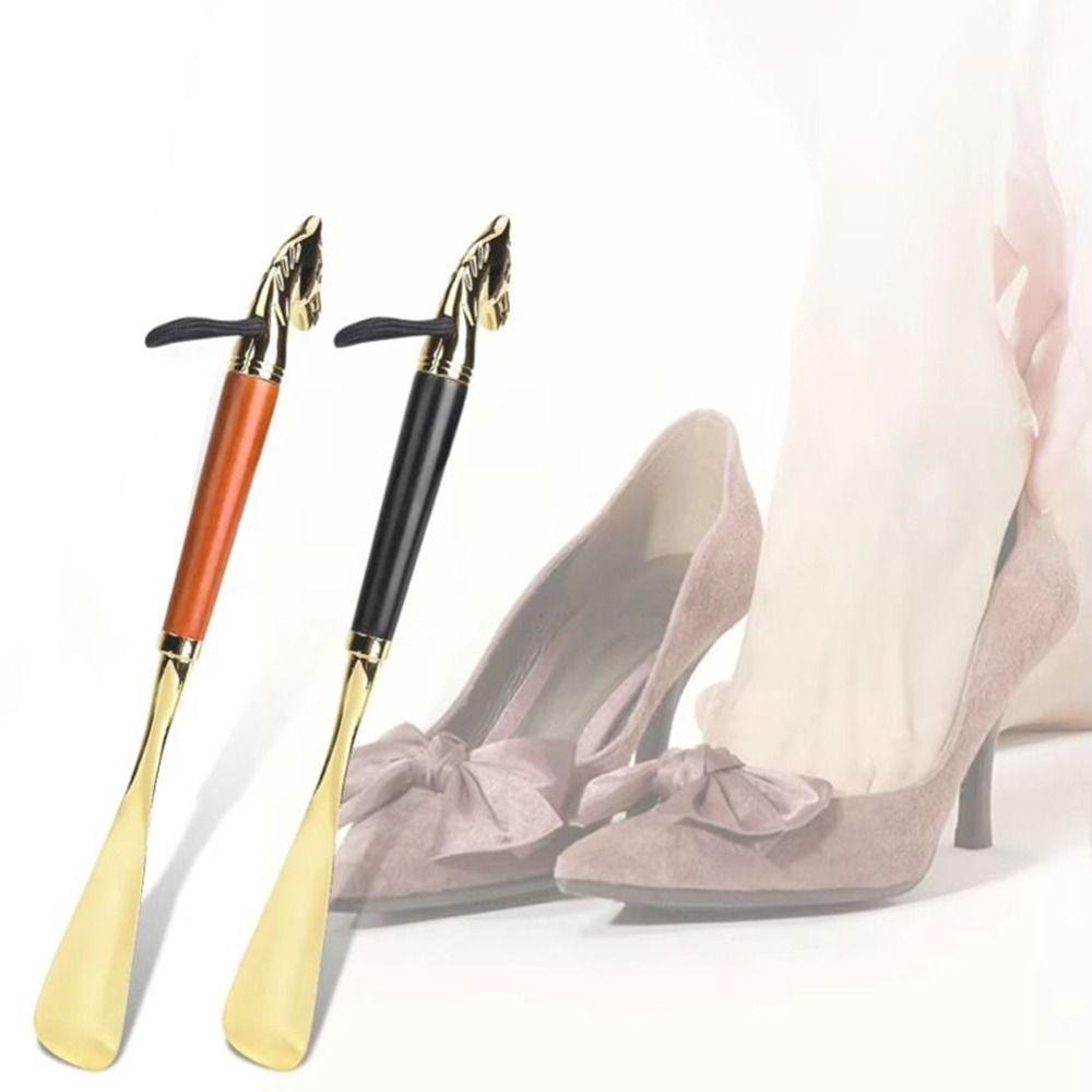 32cm Metal Shoe Horn Long Portable Shoe Lifter Shoe Puller Wood Handle Shoehorn Women Men
