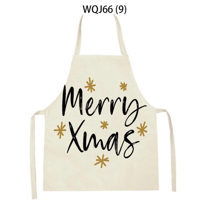 Kitchen Aprons for Women Men Merry Christmas Letters Printed Linen Bibs Household Cleaning Pinafore Home Cooking Apron Delantal