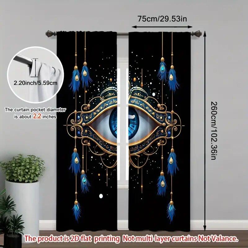Evil Eye Nazar Amulet Style Pole Bag Curtains Bedroom Kitchen Decoration Home Living Room Curtain Set Of 2 Made Polyester Washable Area Ready