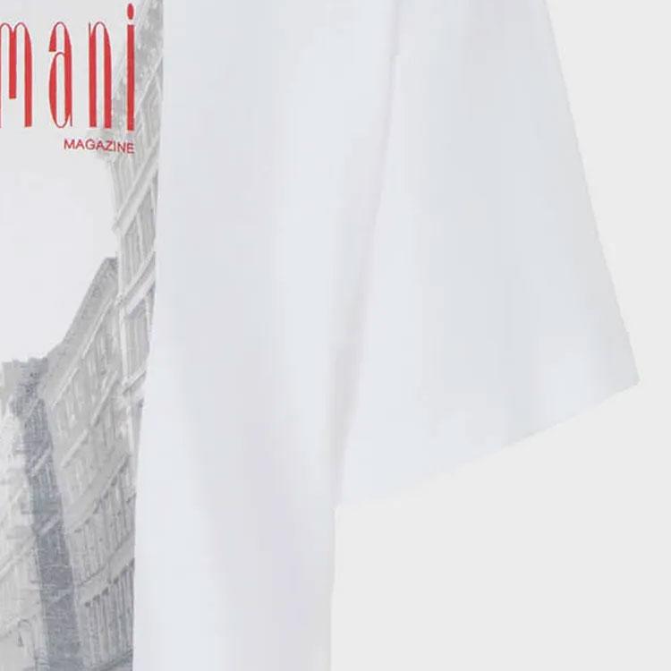 Emporio Armani Round Neck Graphic Print Short Sleeve T-Shirt Women Tops White 8N2T8A2-JFJZ1-0100