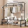 Indoor Double-Rod Floor-Standing Clothes Rack for Balcony or Bedroom