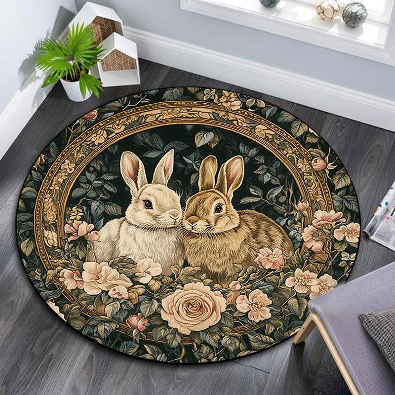 Rabbits Round Area Rug,Carpet Rug for Living Room Bedroom Sofa Playroom Decor,Non-slip Floor Mat