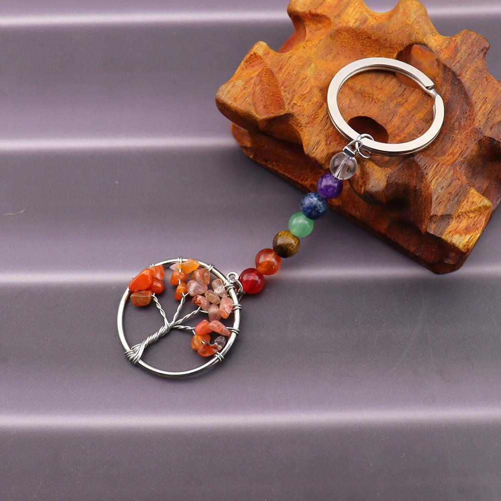 Gold Natural Crystal Colorful Stone Tree Of Life Keychain, Bag Pendant Pendant, Chakra Keychain K62