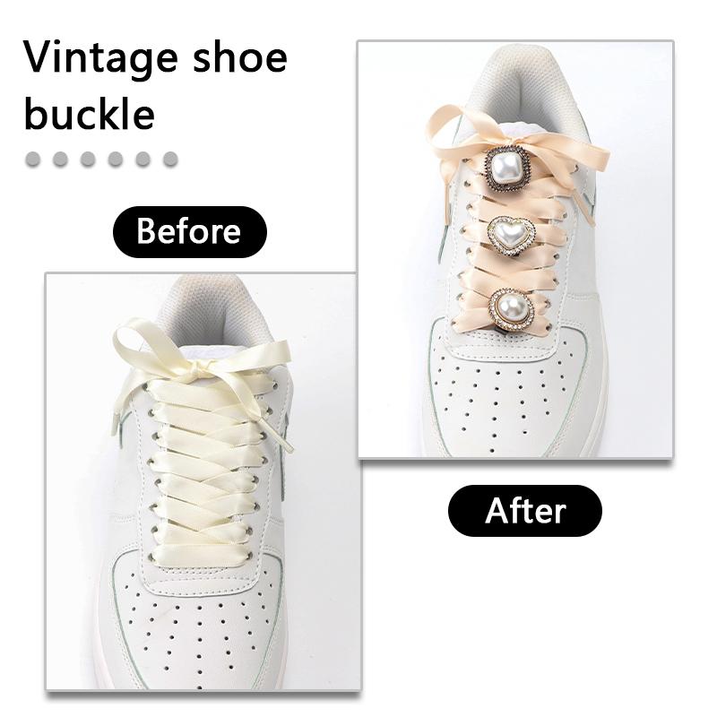 Antique Pearl Diamond Shoe Buckle Crystal Gem Shoelace Decorative Flower Rhinestones Shoelaces Decoration Shoe Charms Accessorie