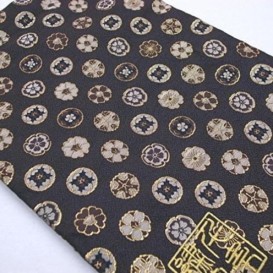Senshishuin Nishijin Brocade Drawstring Bag with Chinese Flower Dark Large (Lined) Pattern, Brown,
