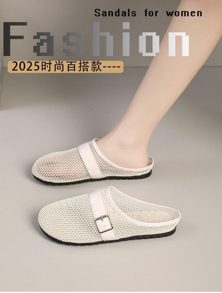 Summer outer wear mesh breathable bag head half slippers women's 2025 new one-pedal lazy shoes soft sole comfortable single shoes