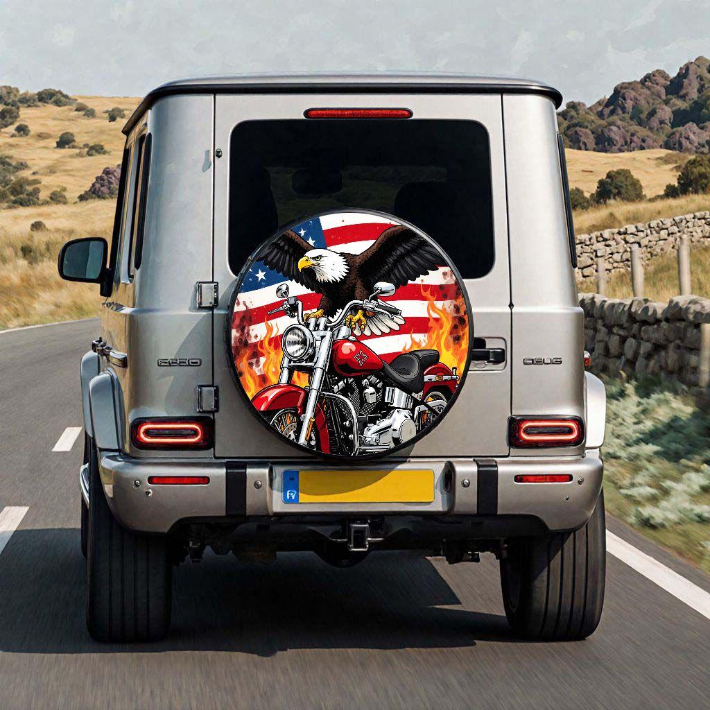 Eagle Motorcycle American Flag Spare Tire Cover Off Road Wheel Protector