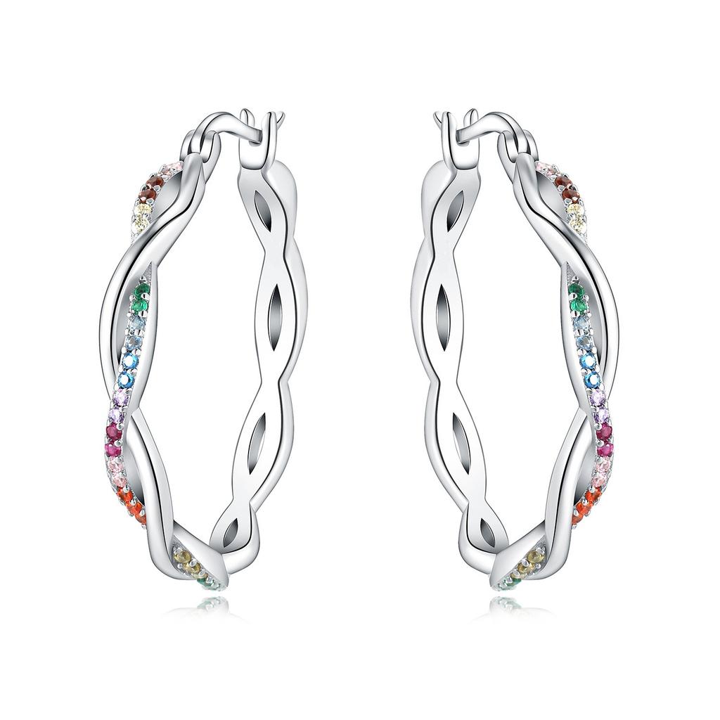 S925 Silver Simple Colored Stone Hoop Earrings For Women Fashion Versatile Jewelry Accessories