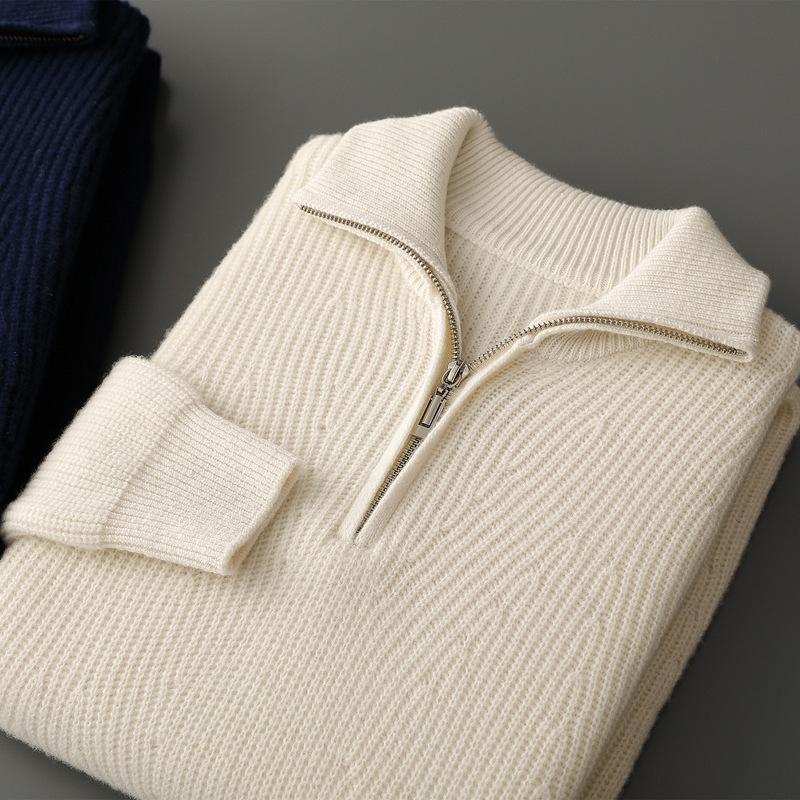 Men'S Wool Sweater With Ingot Stitch Half-Zip Lapel Thickened Casual Fashion Wool Knit Sweater For Men