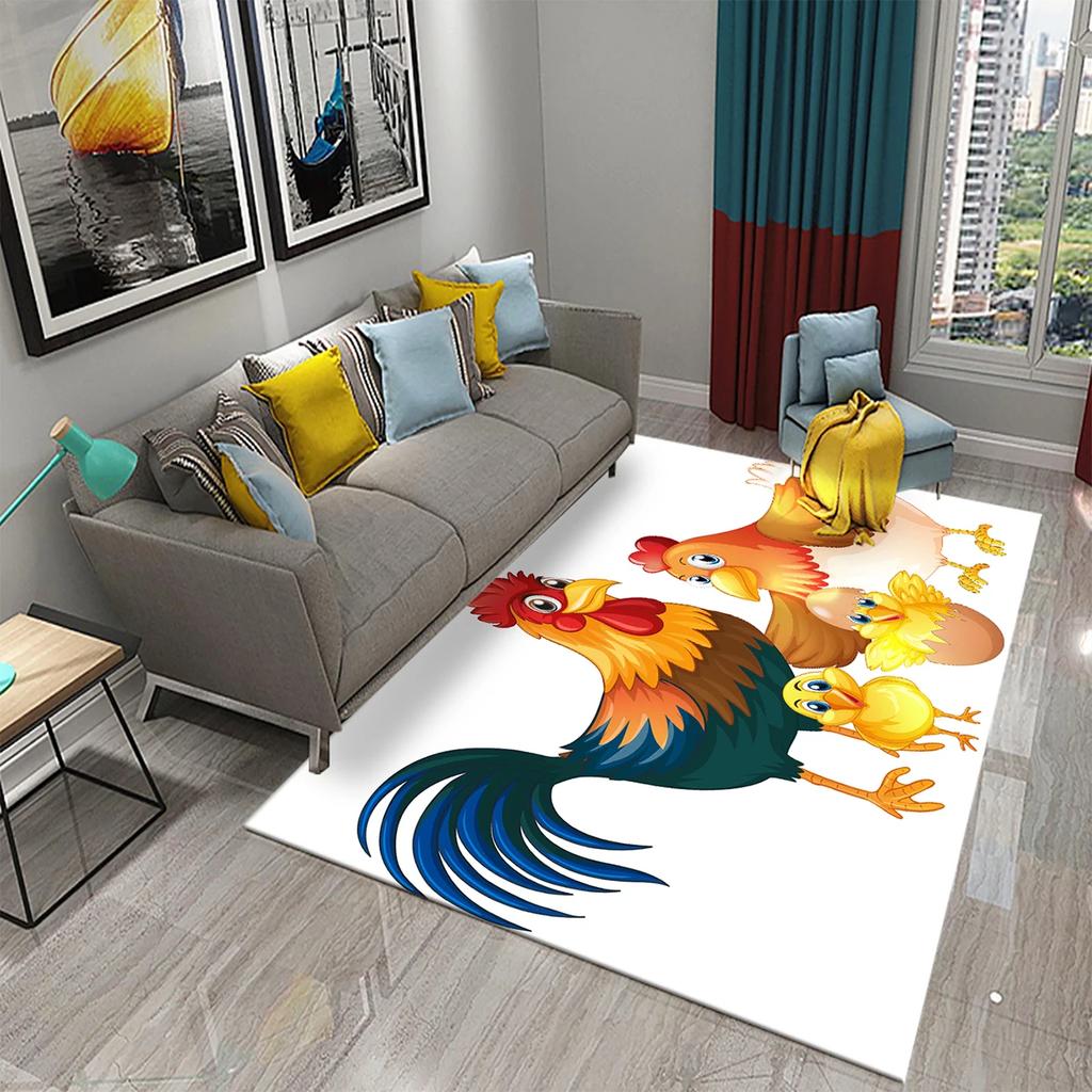 3D Cartoon Cute Cock Chicken Pattern Printed Carpet for Kitchen Living Room Bedroom Bedside Non-slip Absorbent Carpet Home Decor