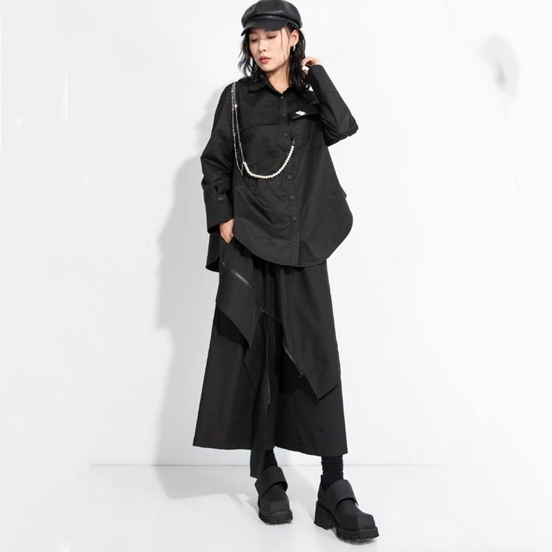 Black Plus Size Spring Summer Autumn High Waist Wide Leg Skirt Pants Women Loose Casual Trousers