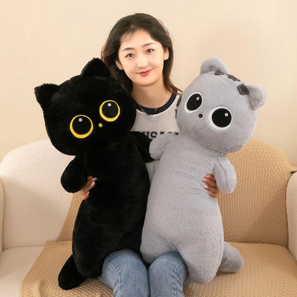 Cartoon Black Siamese Cat Plush PP Cotton Animal Bolster Pillow Christmas Toy