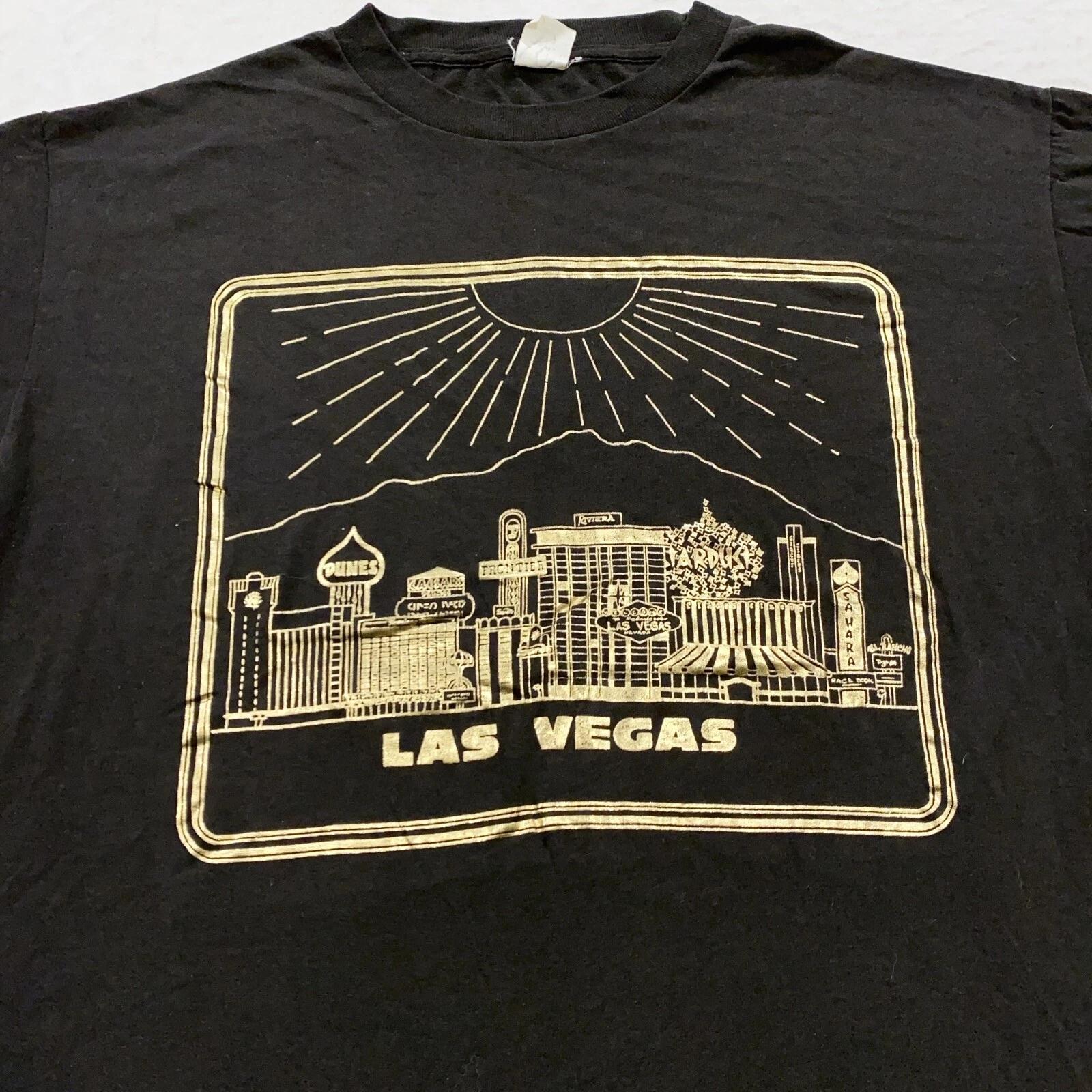 vintage 90s LAS VEGAS NEVADA CITY SKYLINE T-Shirt MEDIUM/LARGE gold soft thin 4XL