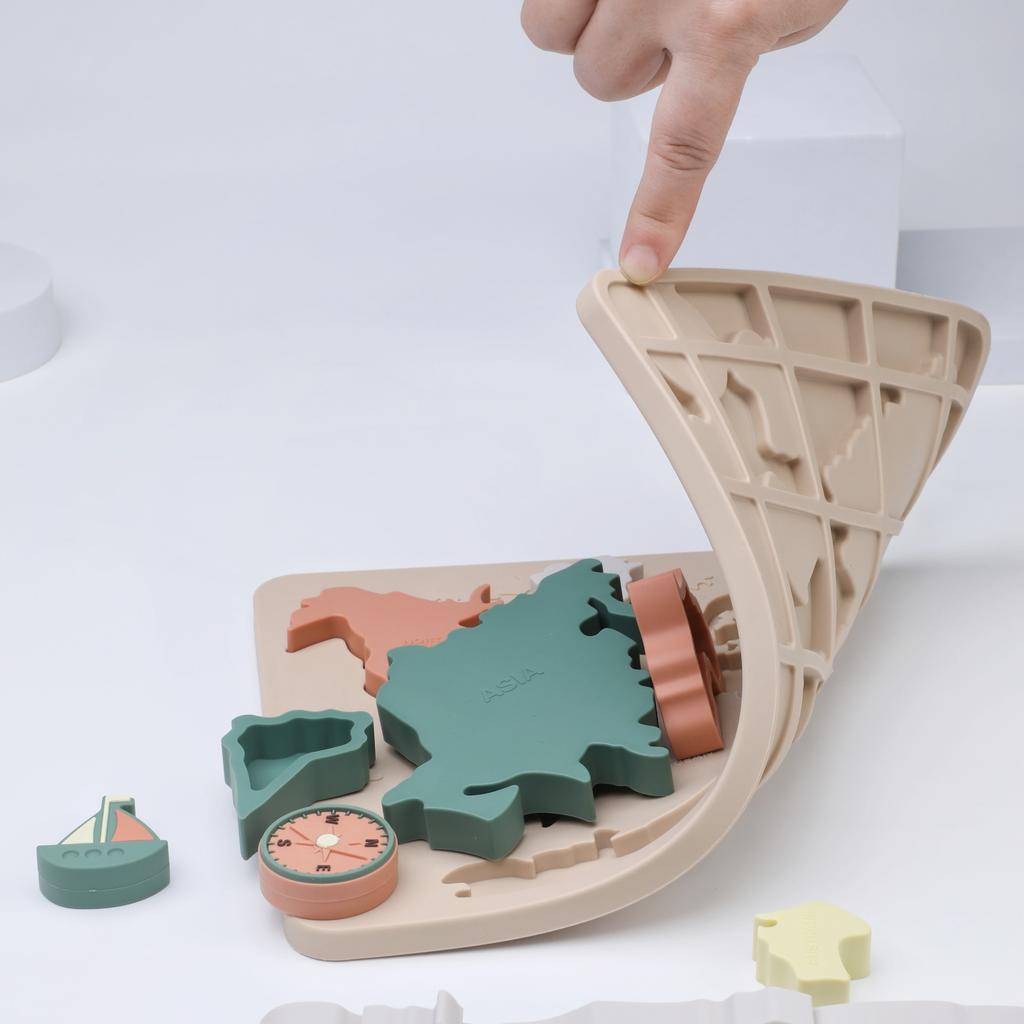 Non-Toxic Baby Montessori Learning Educational Math Toy World Map Puzzle Toys Matching Toy Soft Silicone Toy For Kids Children Accessories