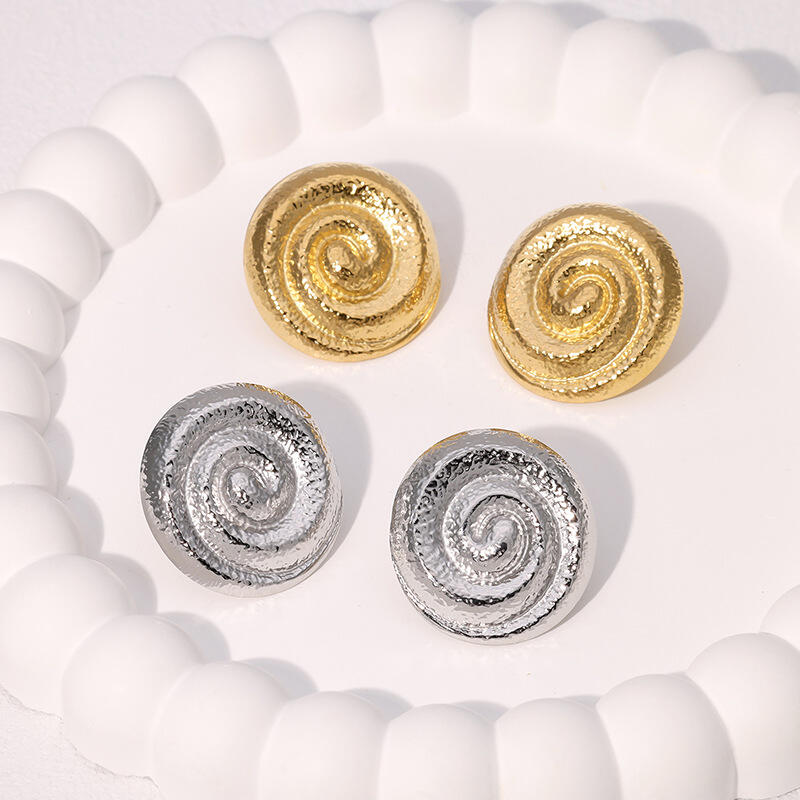 Stainless Steel Hammered Spiral Stud Earrings for Women Lady Classic Simplicity Gold Silver Color Earrings Banquet Jewelry Gifts