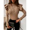 Women's New Autumn and Winter Long-sleeved Round Neck Lace Decoration Solid Colour Bottoming Shirt