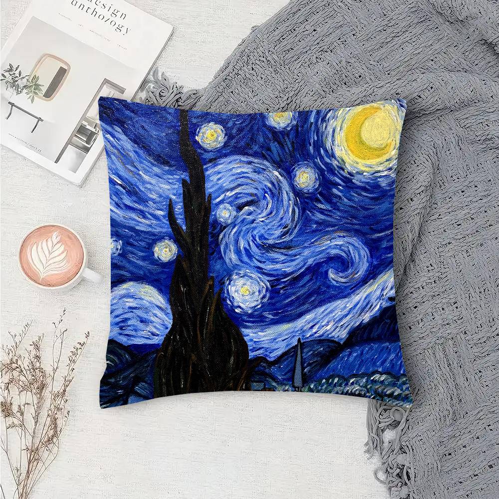 The Starry Night Art Pillow Case Fashion Square Pillowcase Bedroom Sofa Room Ins Decoration Leisure