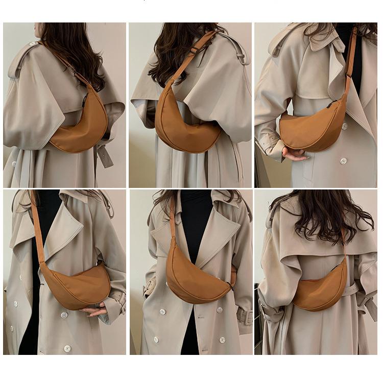 Women Solid Color Zipper Dumpling Bun Crossbody Bag Leisure Inclined Shoulder Bags Adjustable Band Strap Armpit Handbag