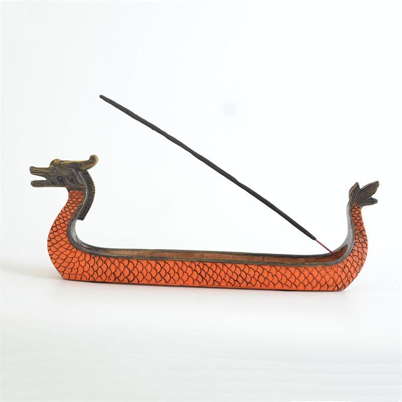 Retro Incense Burner Dragon Boat Incense Stick Holder Traditional Chinese Design Hand Carved Carving Censer Ornaments Home Decor