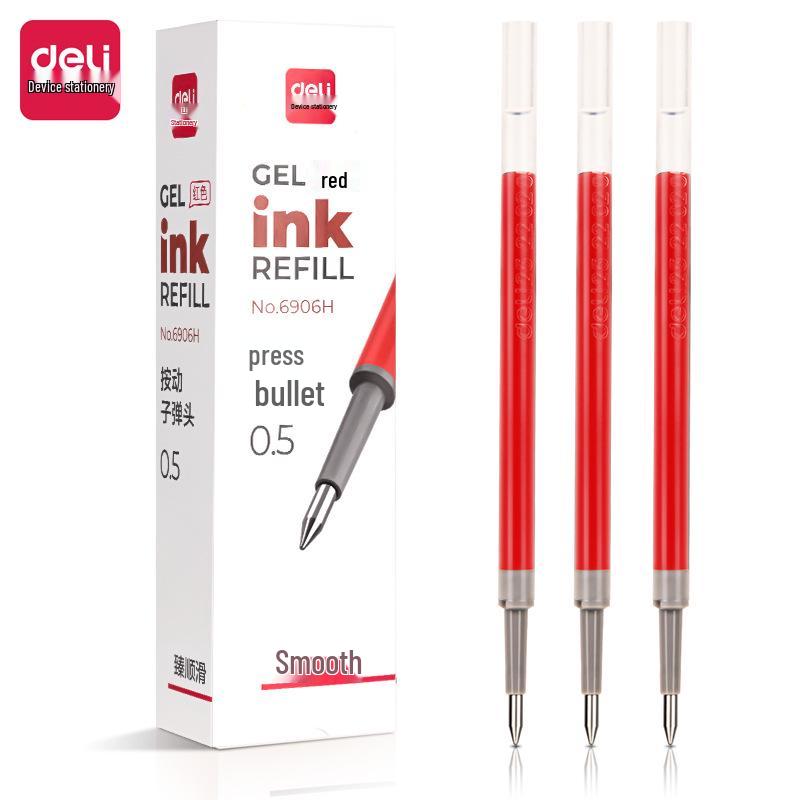 Deli 6906H Gel Pen Refill - 0.5mm Bullet Tip for Click Smooth Gel Pen Single красный