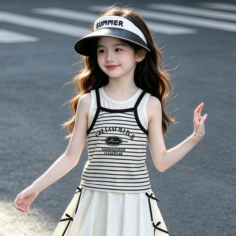 Girls  Stylish Fake Two-Piece Summer Skirt Set 170 cm