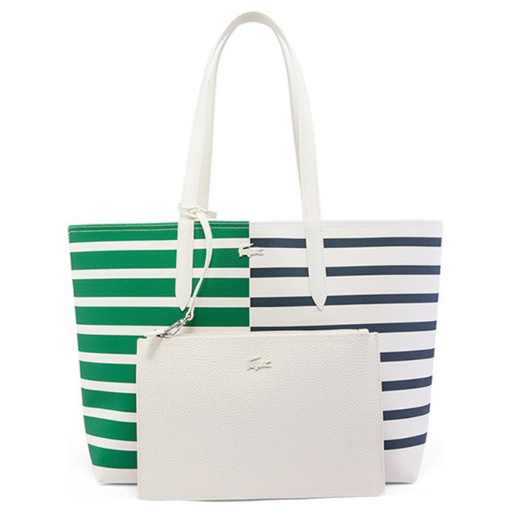 

Lacoste Striped Design Open Tote Bag Women Tote Bags Off-White Green Blue NF3831AS-125955 Milk White & Green & Blue,Medium