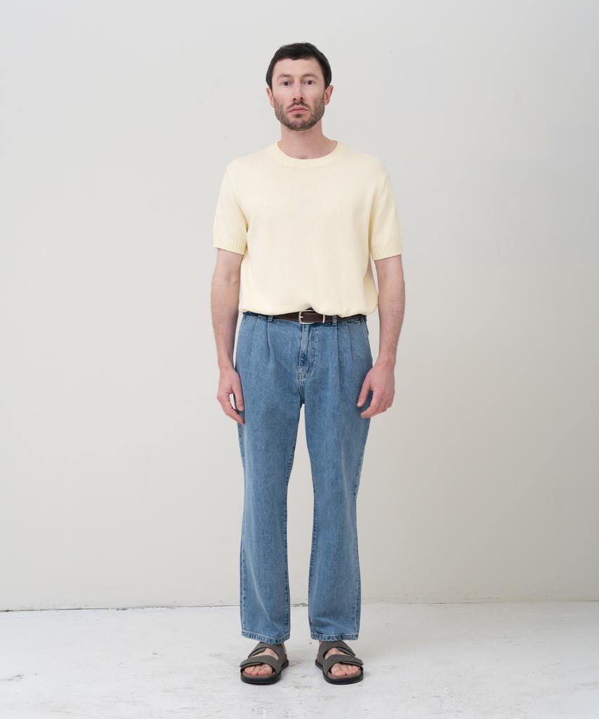 MANNERGRAM 100% Soft Cotton 3-Ply Round Short Sleeve Knit Ivory
