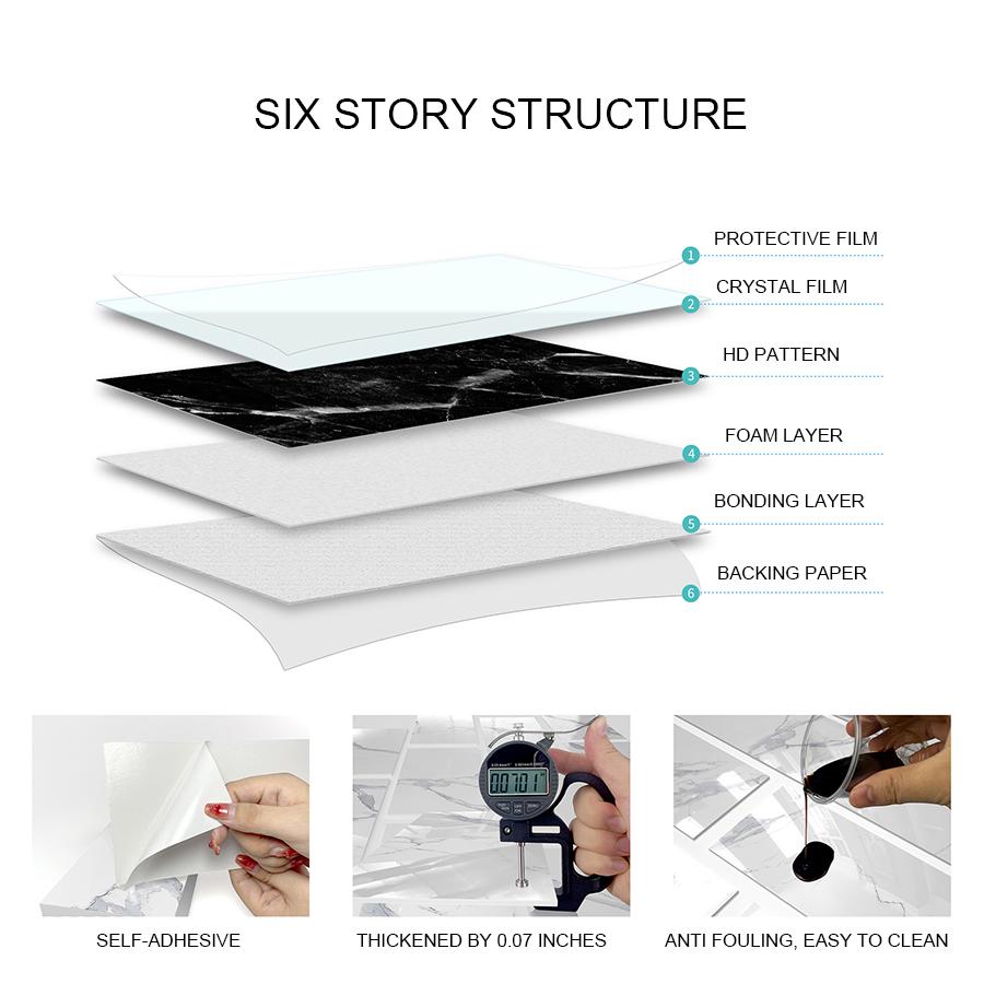 16 Bucăți Faianță Marmorată Bucătărie Baie Tapet Spumă Îngroșată 3D Autoadeziv Impermeabil Anticoliziune Autocolante de Perete Geantă Moale