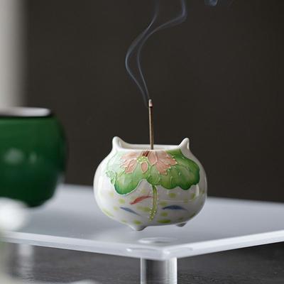 Hand Painted Koi Fish Lotus Ceramic Incense Burner Home Decor Aromatherapy Zen Meditation Tea Ceremony