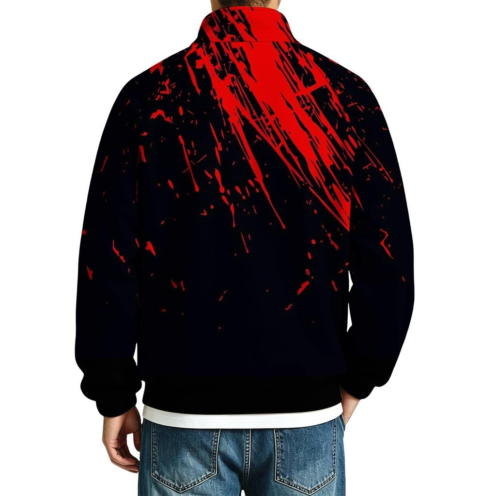 Herren Sweatshirt mit lockerem Schnitt, Raglanärmeln, Stehkragen und Halloween-Print für Partys und den täglichen Gebrauch