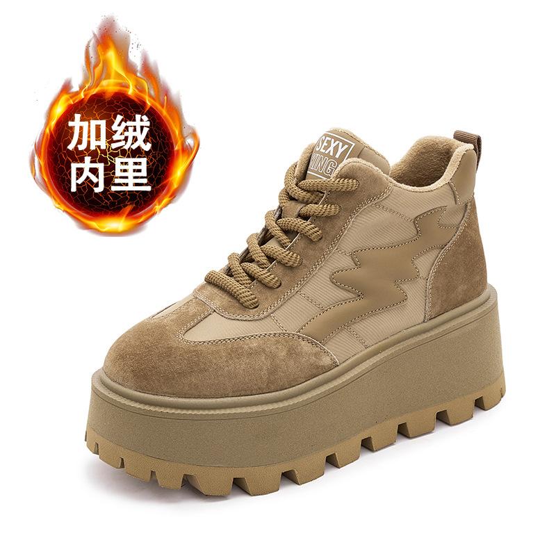 

Кожаные немецкие тренировочные туфли 2025 осень и зима новые бархатные туфли на платформе, универсальные туфли-маффины, спортивная и повседневная обувь с высоким верхом 40