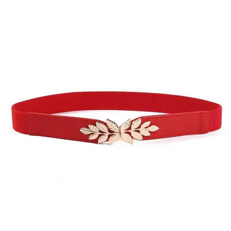 Women's Gold Leaf Buckle Elastic Waist Belt - 2025 Fashion for Dresses