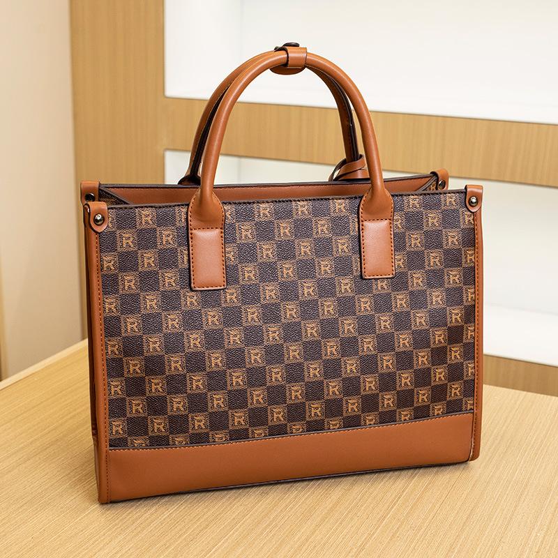 

Принтованная летняя женская сумка большой вместимости, модная сумка-тоут, женская клетчатая сумочка, сумка через плечо, сумка-мессенджер коричневый