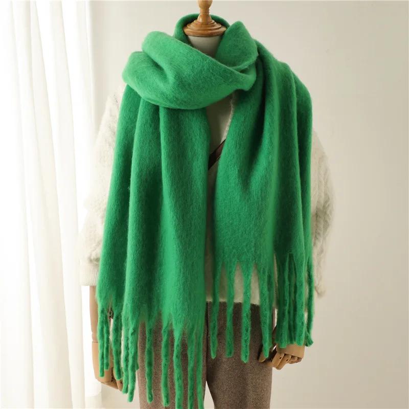Women Solid Scarf Tassel Wrap Warm Shawl Thickening Neckerchief Fashion Soft Scarves For Europe America Autumn Winter 240cmX38cm