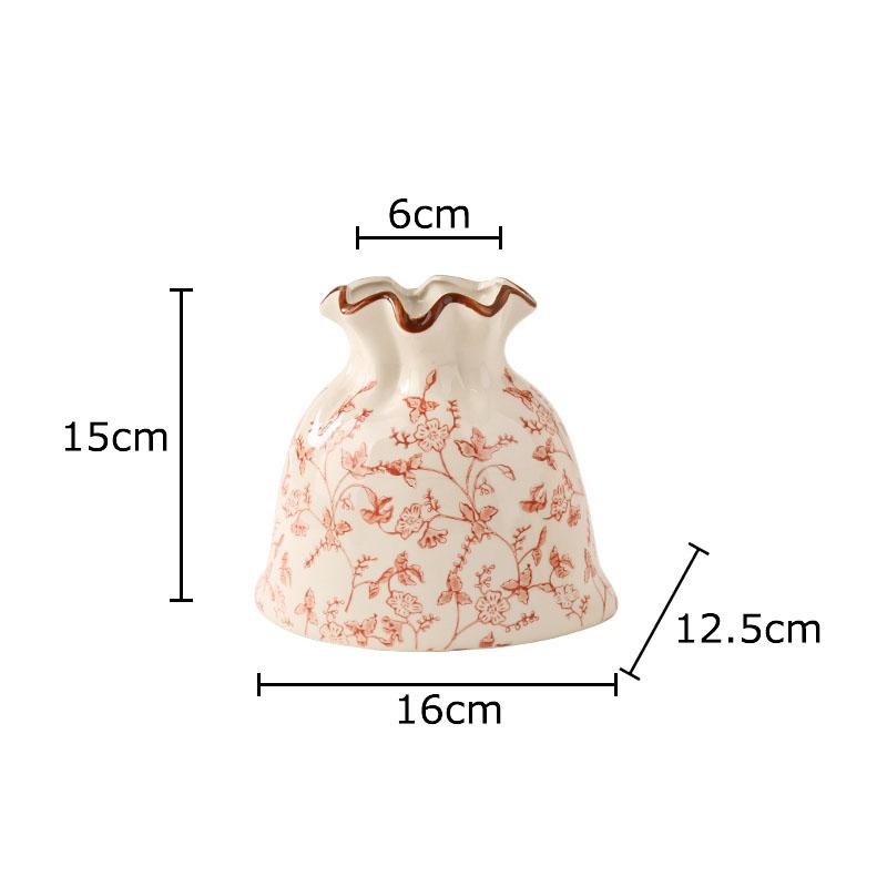 Vintage Floral Texture Ceramic Vase Table Decoration Flower Arrangement Creative Bag Shape Flowers Vases Room Aesthetic Decor