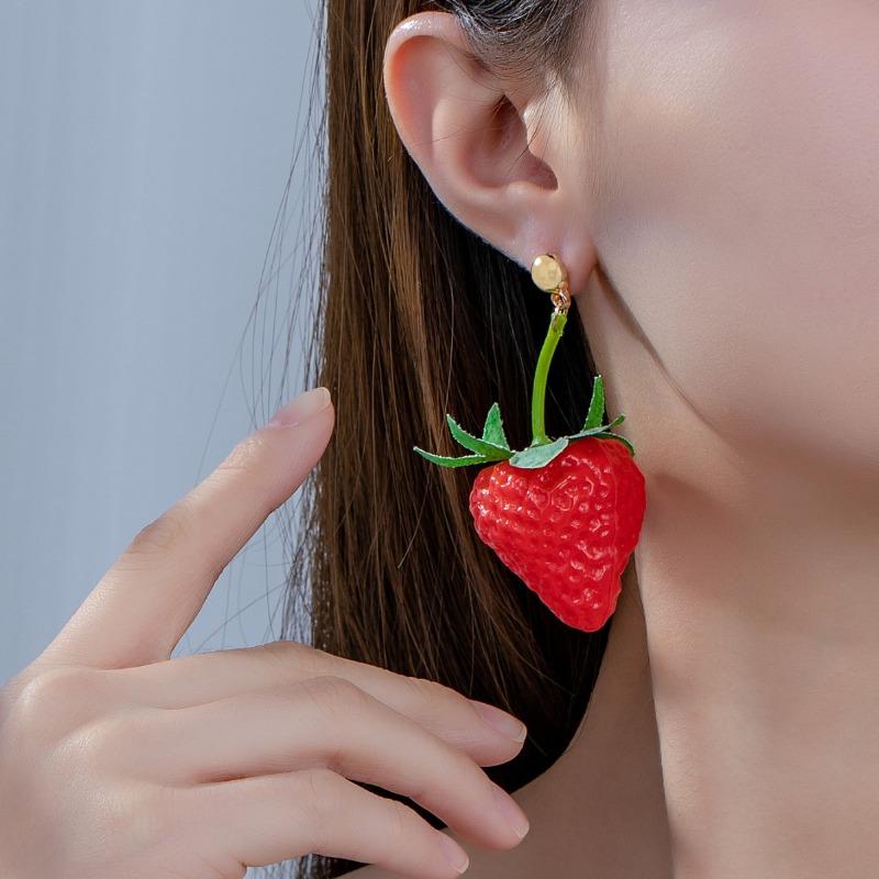 Cute cartoon funny mini simulation strawberry pendant earrings fashionable versatile fruit pastoral gift