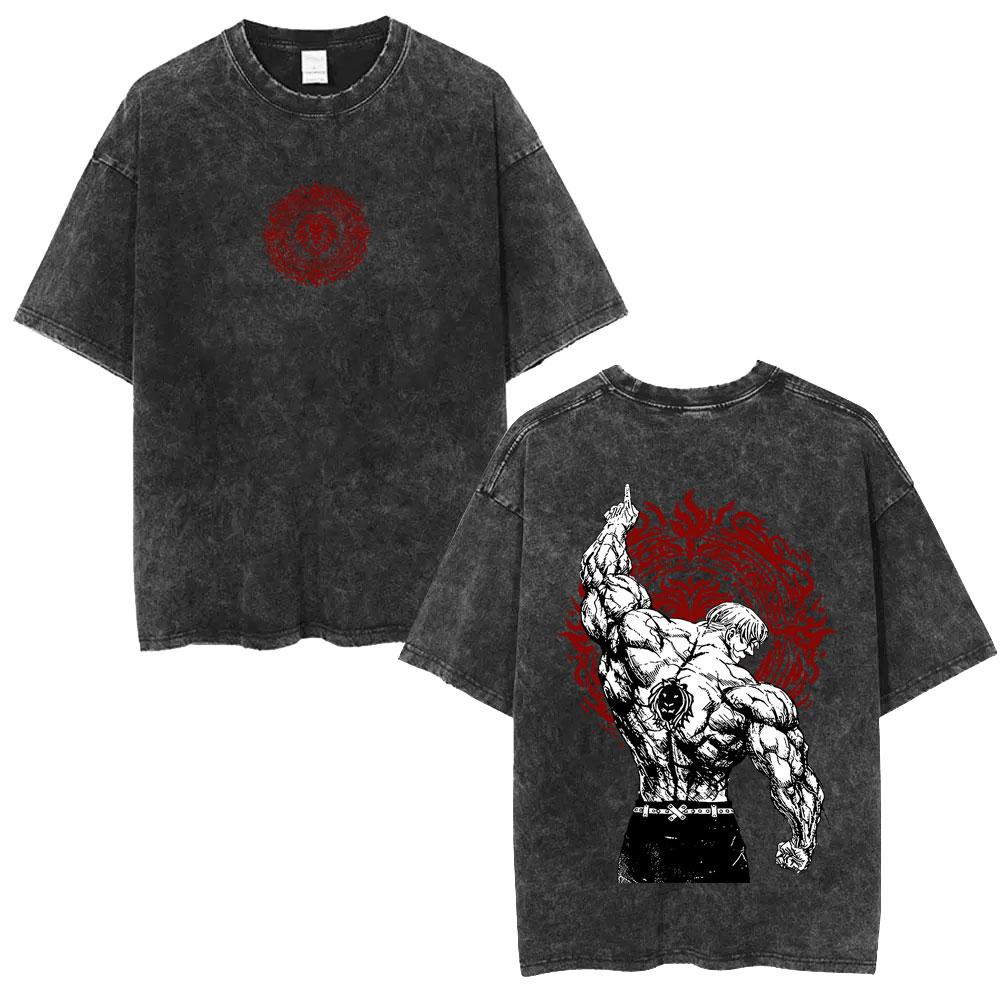 Anime The Seven Deadly Sins Lion's Sin of Pride Escanor Vintage Washed T Shirt Clothing Manga Retro Oversized T-shirts Unisex